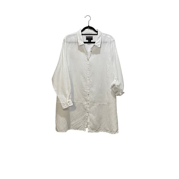 TAHARI 100% Linen White Button Down Tunic 3X Roll Tab Minimalist Coastal Beach - Picture 1 of 5